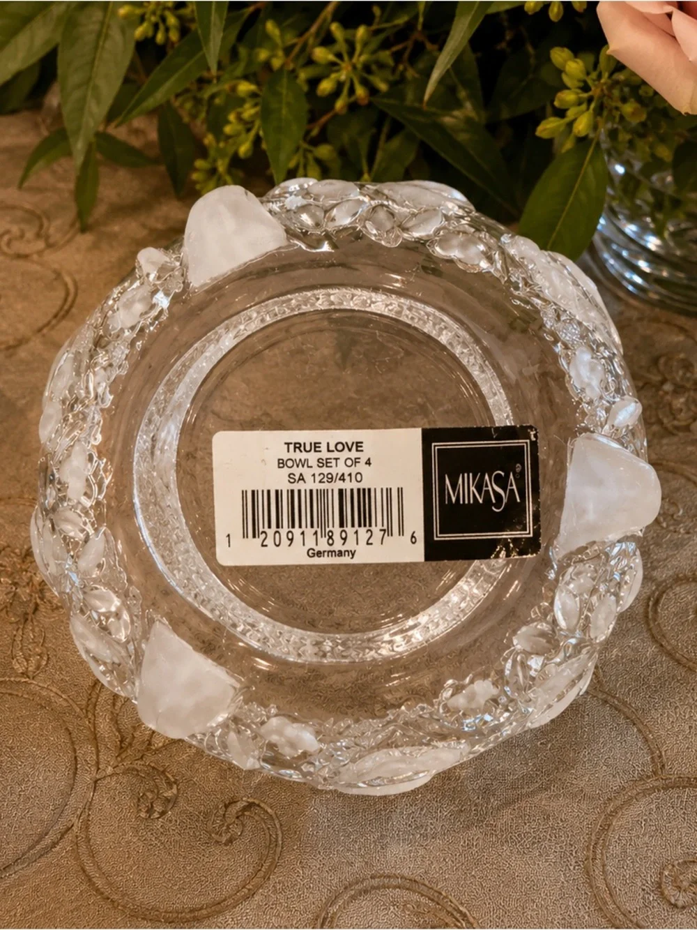 Mikasa True Love Crystal Bowl Germany Frosted Tree & Dove